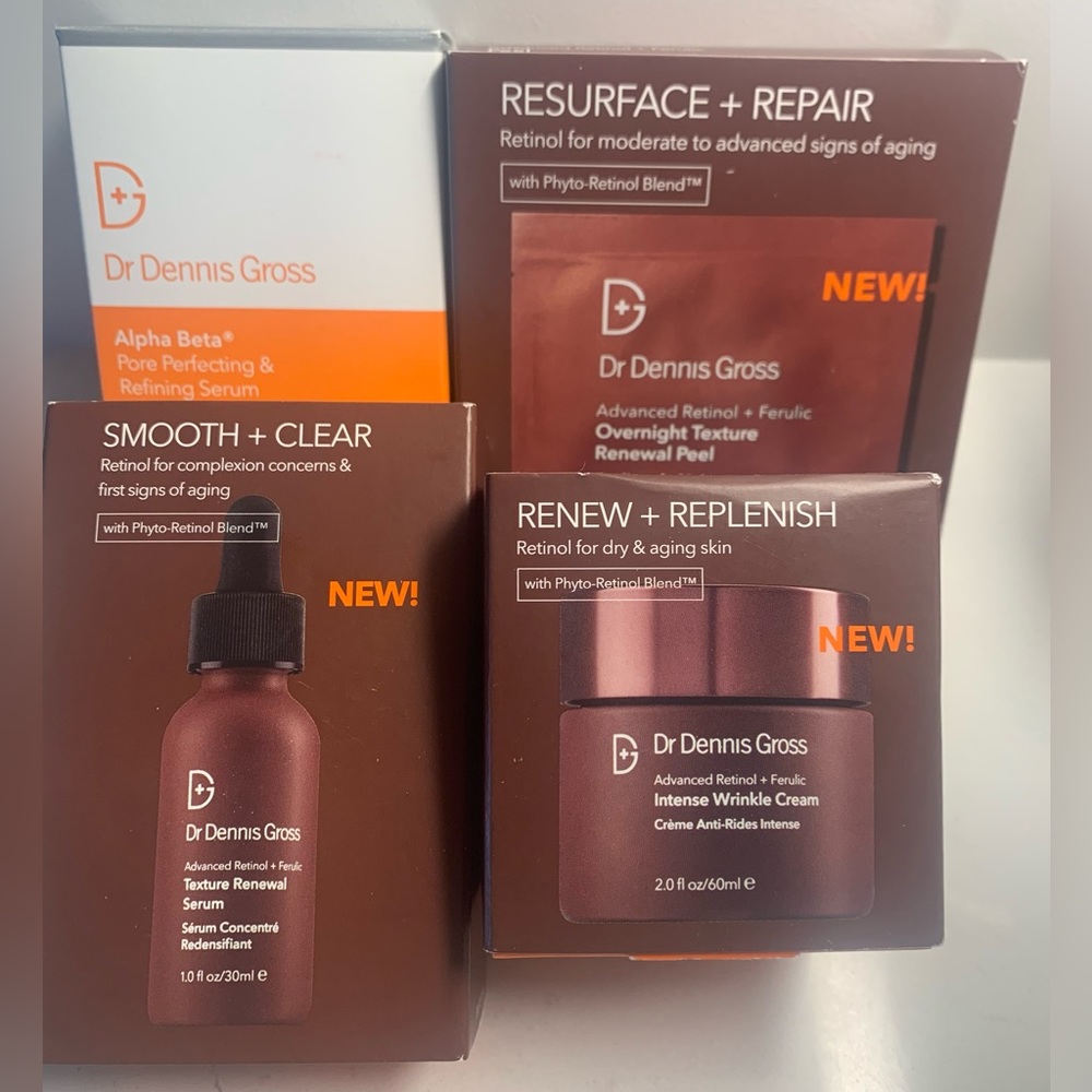 Dr. Dennis Gross Retinol Peel Pads, Retinol Serum, Retinol Cream, Pore Serum Set